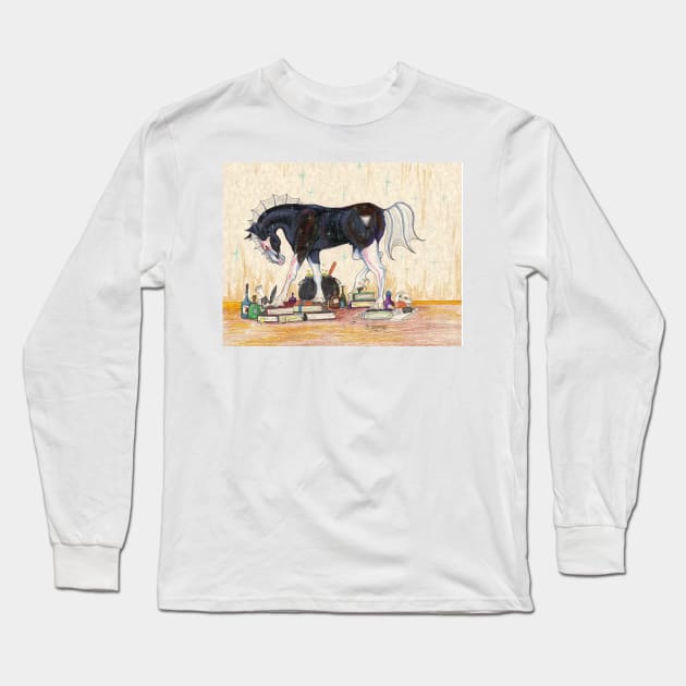 Horse with Books Long Sleeve T-Shirt by pegacorna